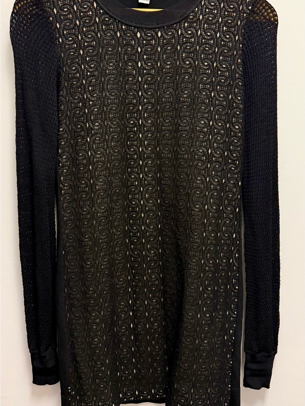 Diane Von Furstenberg Black Long Sleeve Lace-Knit Crewneck Dress